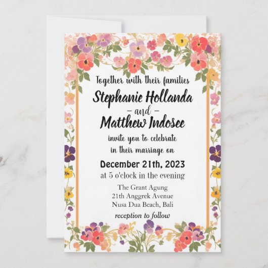 愛の記憶としてパンジー&自由奔放な喜び – 招待状 (正面)