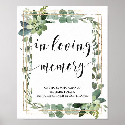 愛の記憶に緑の多肉植物の金色の看板 ポスター (正面)