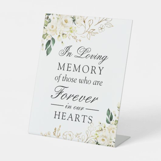 愛の記憶に エレガントな緑と白のバラの花 台座サイン (正面)