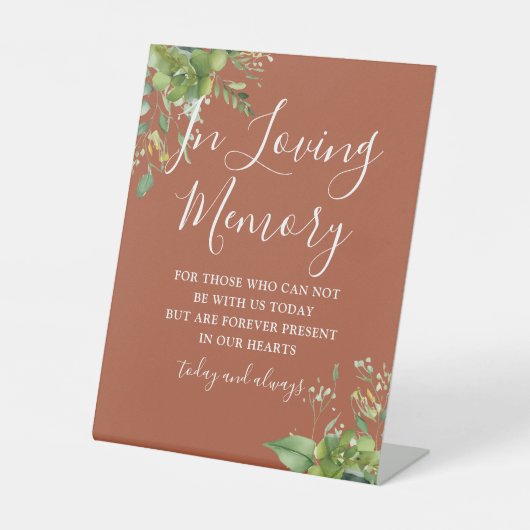 愛の記憶に 緑豊かなテラコッタ ウェディング 台座サイン (正面)