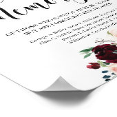 愛の記憶のサイン ブラッシュ バーガンディ ネイビー フラワープリント ポスター (角)