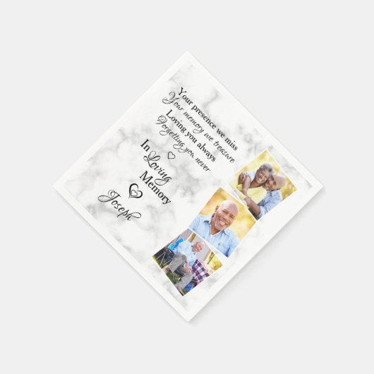 愛の記憶の中でカスタムの3写真追悼葬儀 スタンダードカクテルナプキン (角)