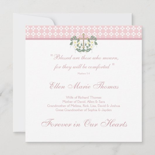 愛の記憶の中でピンクのユリの十字架 招待状 (裏面)