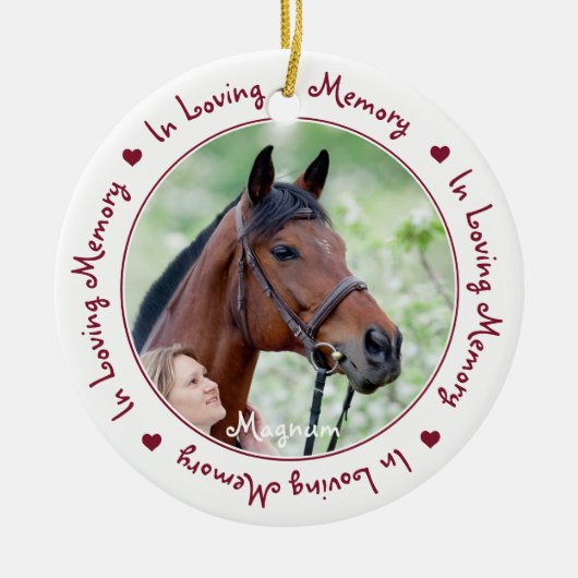 愛の記憶の中でペット記念馬の写真 セラミックオーナメント (正面)
