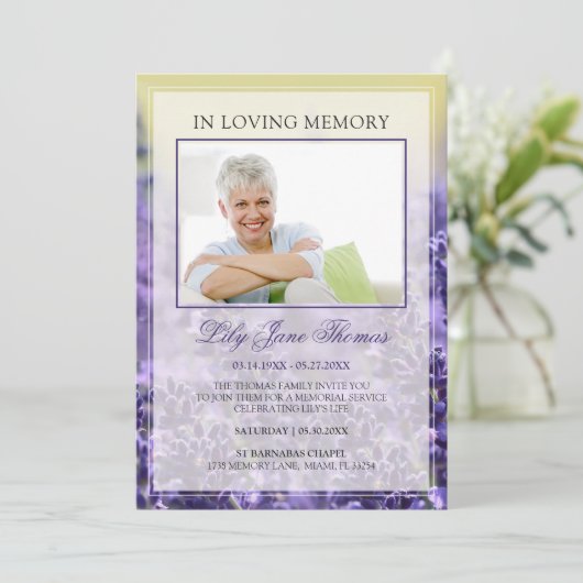 愛の記憶の中でラベンエレガントダー氏の葬儀の写真 招待状 (スタンド正面)