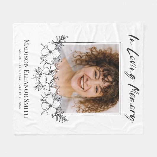 愛の記憶の中で写真の白い花 フリースブランケット (正面(横))