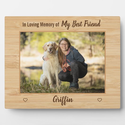 愛の記憶の中で素朴木目のペット犬の記念碑 フォトプラーク (正面)
