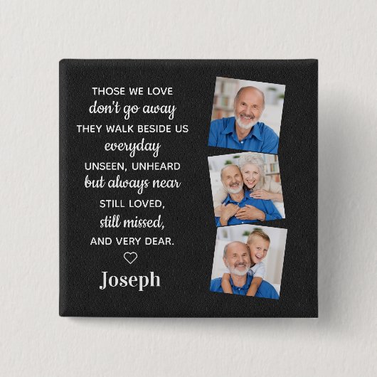 愛の記憶の中パーソナライズされたで3写真記念 缶バッジ (正面)