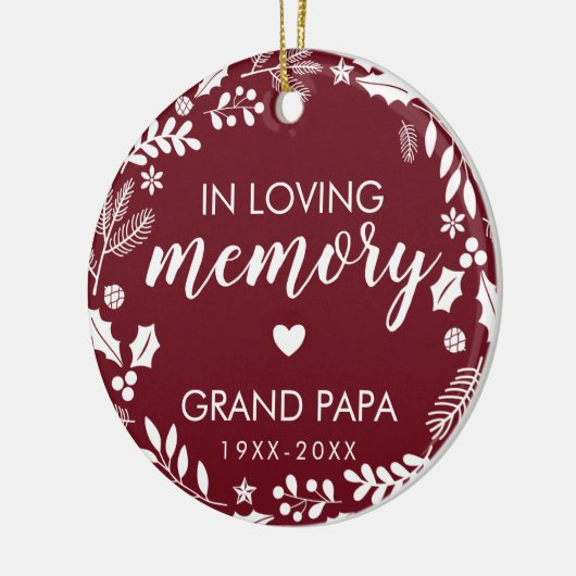 愛の記憶の冬の葉記念写真の赤 セラミックオーナメント (左)