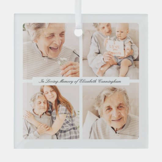 愛の記憶の記念4枚モダンのエレガント写真 ガラスオーナメント (正面)