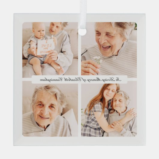 愛の記憶の記念4枚モダンのエレガント写真 ガラスオーナメント (裏面)