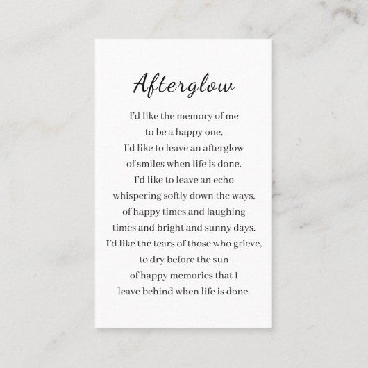 愛の記憶カスタム写真葬儀記念カード 名刺 (裏面)