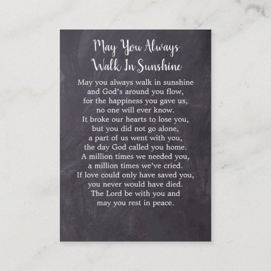 愛の記憶メモリアル葬儀祈りの言葉カード3 Photo コーリングカード (裏面)