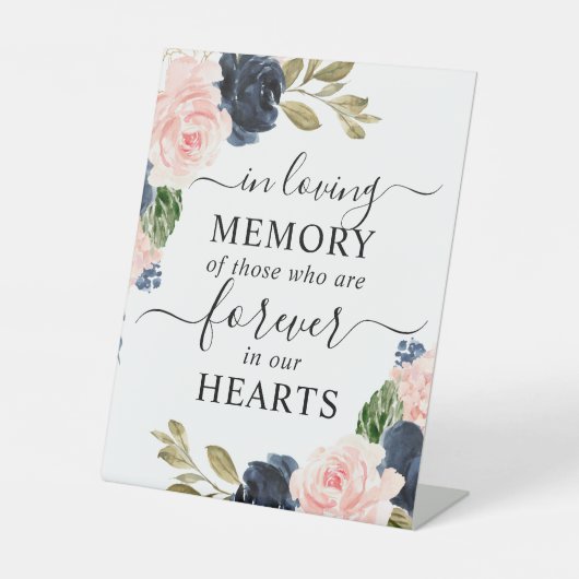 愛の記憶 バラ色 ネイビーブルー 花柄 台座サイン (正面)