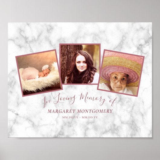 愛の記憶 ローズゴールド ピンク マーブル フォト コラージュ ポスター (正面)