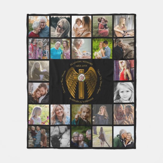 『愛の記憶』 24枚の写真のクロス・ウィングズ フリースブランケット (正面)
