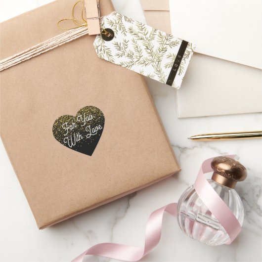 愛の贈り物を持つグリッター ハートシール (ギフト)
