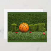 愛の赤いハートのバスケットボールは私のバレンタイン ポストカード (正面/裏面)