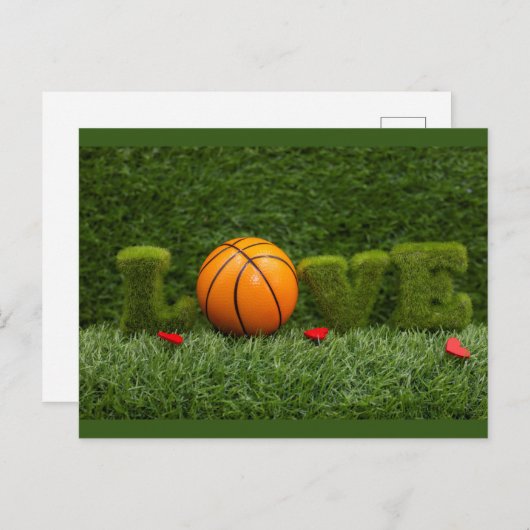 愛の赤いハートのバスケットボールは私のバレンタイン ポストカード (正面/裏面)