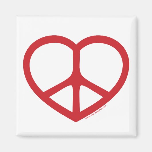 愛の赤いハート、平和のサイン マグネット (正面)