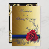 愛の赤いバラが付いている天恵の招待 招待状 (正面/裏面)