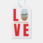 愛の赤い家族写真の楕円形の形のモダンシンプル ギフトタグ (裏面)