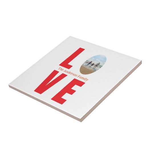 愛の赤い家族写真の楕円形の形のモダンシンプル タイル (側面)