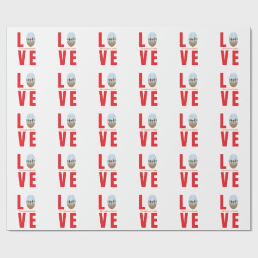 愛の赤い家族写真の楕円形の形のモダンシンプル ラッピングペーパー (フラット)