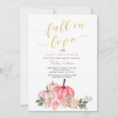 愛の赤ちゃんシャワーに落ちるピンクのカボチャ 招待状 (正面)