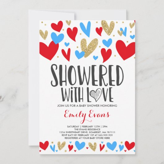 愛の赤ちゃんシャワーのシャワーがシャワー招待状ハート 招待状 (正面)
