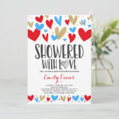 愛の赤ちゃんシャワーのシャワーがシャワー招待状ハート 招待状 (スタンド正面)