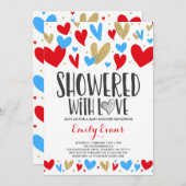 愛の赤ちゃんシャワーのシャワーがシャワー招待状ハート 招待状 (正面/裏面)