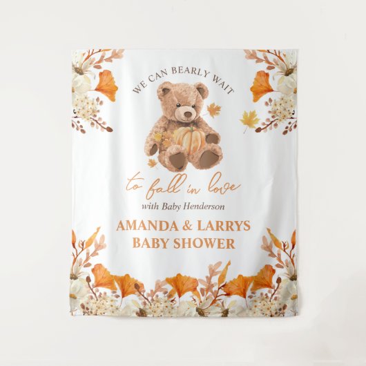 愛の赤ちゃんシャワーの背景で秋するのを心待ちにする タペストリー (正面)