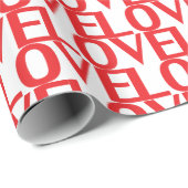 愛の赤と白モダンタイポグラフィ ラッピングペーパー (ロールコーナー)