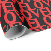 愛の赤と黒のモダンタイポグラフィパターン ラッピングペーパー (ロールコーナー)