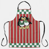 愛の赤に包まれた可愛いクリスマスペンギンストライプのカップル エプロン (正面)