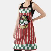 愛の赤に包まれた可愛いクリスマスペンギンストライプのカップル エプロン (インサイチュ)