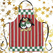 愛の赤に包まれた可愛いクリスマスペンギンストライプのカップル エプロン