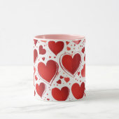 「愛の赤面:赤いロマンスに包まれたピンクのマグカップ マグカップ (中央)
