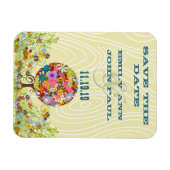 愛の輪の花の木の木目日付を保存 マグネット (横)