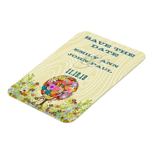 愛の輪の花の木の木目日付を保存 マグネット (左側)