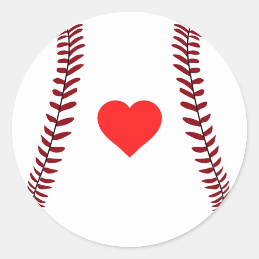 愛の野球 – スポーツボールとハート ラウンドシール (正面)