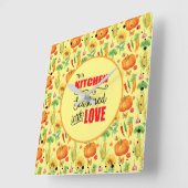 愛の野菜の柄で味付けされたキッチン スクエア壁時計 (傾斜)