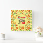 愛の野菜の柄で味付けされたキッチン スクエア壁時計 (ホーム)