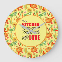 愛の野菜の柄で味付けされたキッチン ラージ壁時計