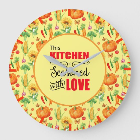 愛の野菜の柄で味付けされたキッチン ラージ壁時計 (正面)