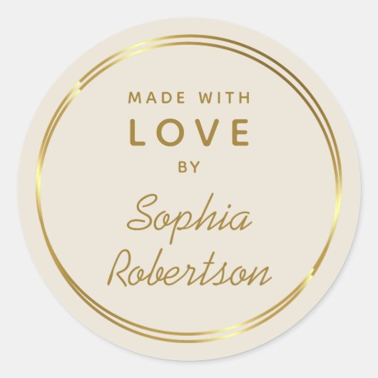 愛の金ゴールドとクリームパーソナライズされたで作られた ラウンドシール (正面)