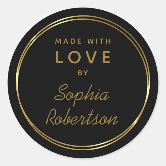 愛の金ゴールドパーソナライズされたサークルと文字で作られる ラウンドシール (正面)