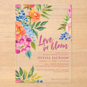 愛の開花はっきりしたフローラカラフルブライダルシャワー アクリル招待状 (正面)