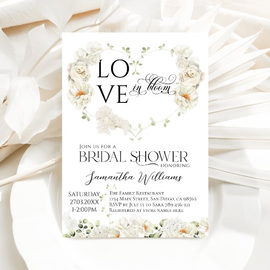 愛の開花フローラハートブライダルシャワー 招待状